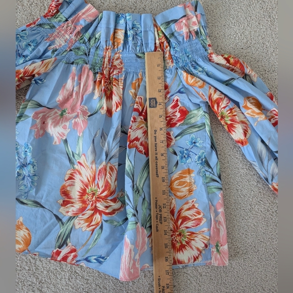 Christy Lynn Women Cotton Floral Printed Off The Shoulder Blouse Blue Size Small - Picture 9 of 10